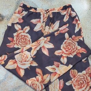 Marla Kim | Floral Orange Lightweight Pants Cottagecore Size L